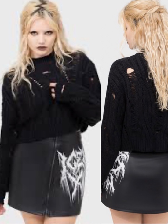Killstar Sweaters - Killstar Ghastmark Disturbia Nemesis Sweater Distressed Cropped Cable Knit Sz M